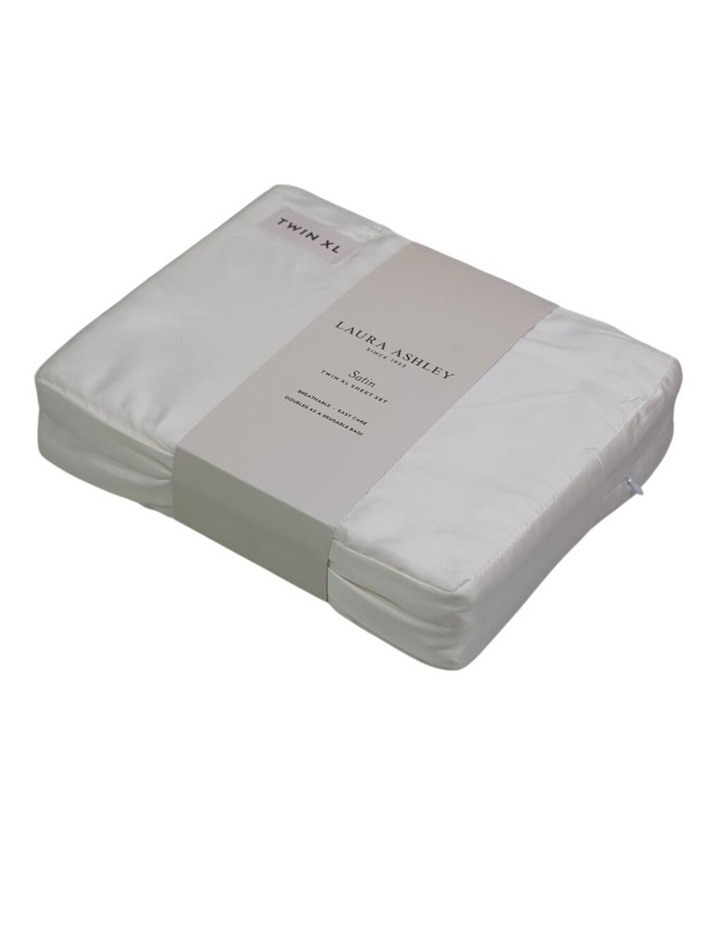 Laura Ashley Satin Twin XL Sheet Set Satin Bliss Beige Breathable & Easy Care